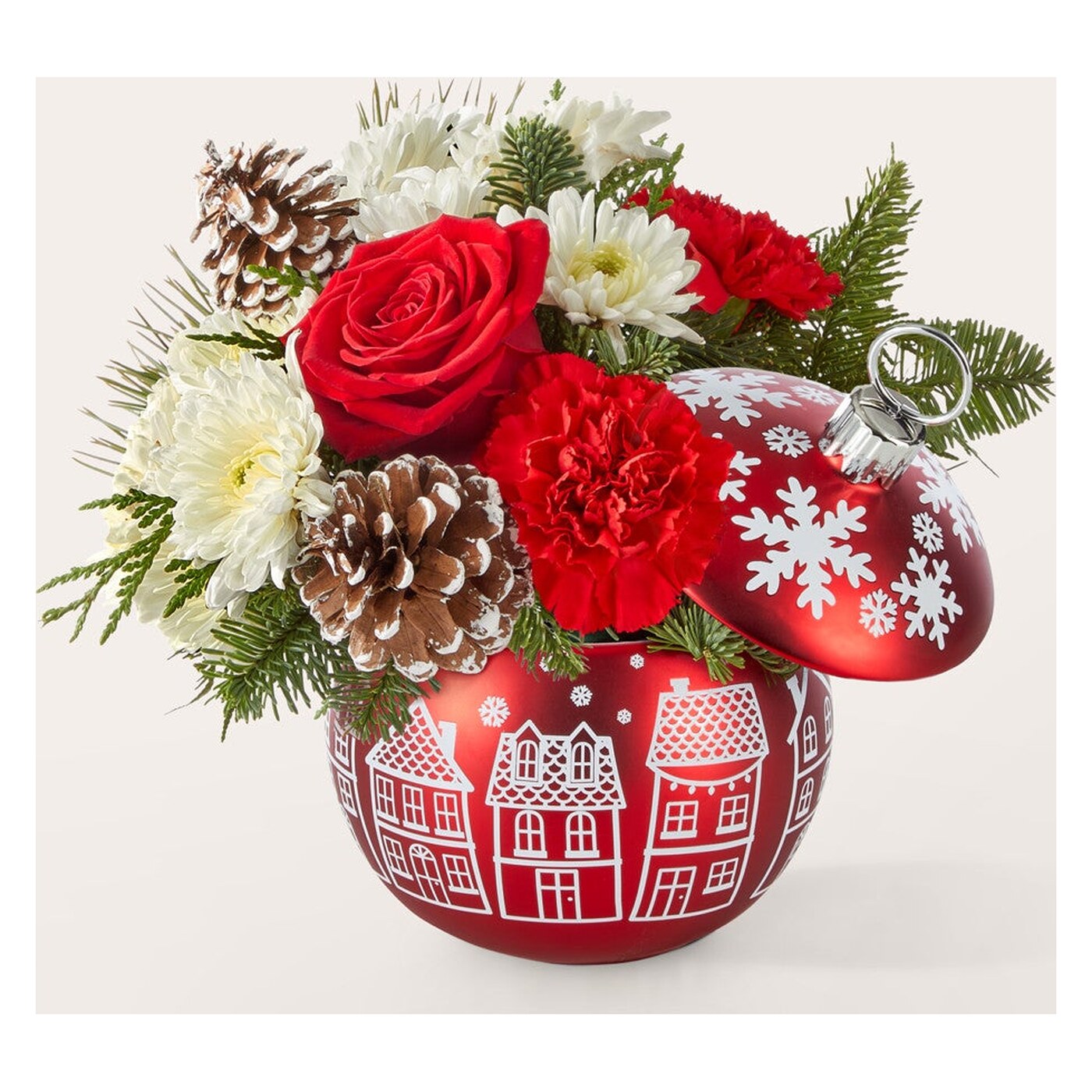 Christmas Village Ornament flower arrangement